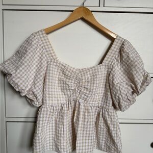 Old Navy Gingham Puff-Sleeve Peplum Top